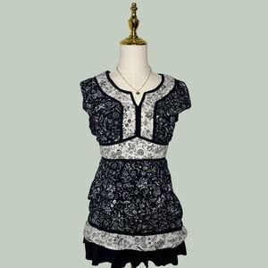 sonoma life+style black white floral blouse old money coquette dainty y2k boho